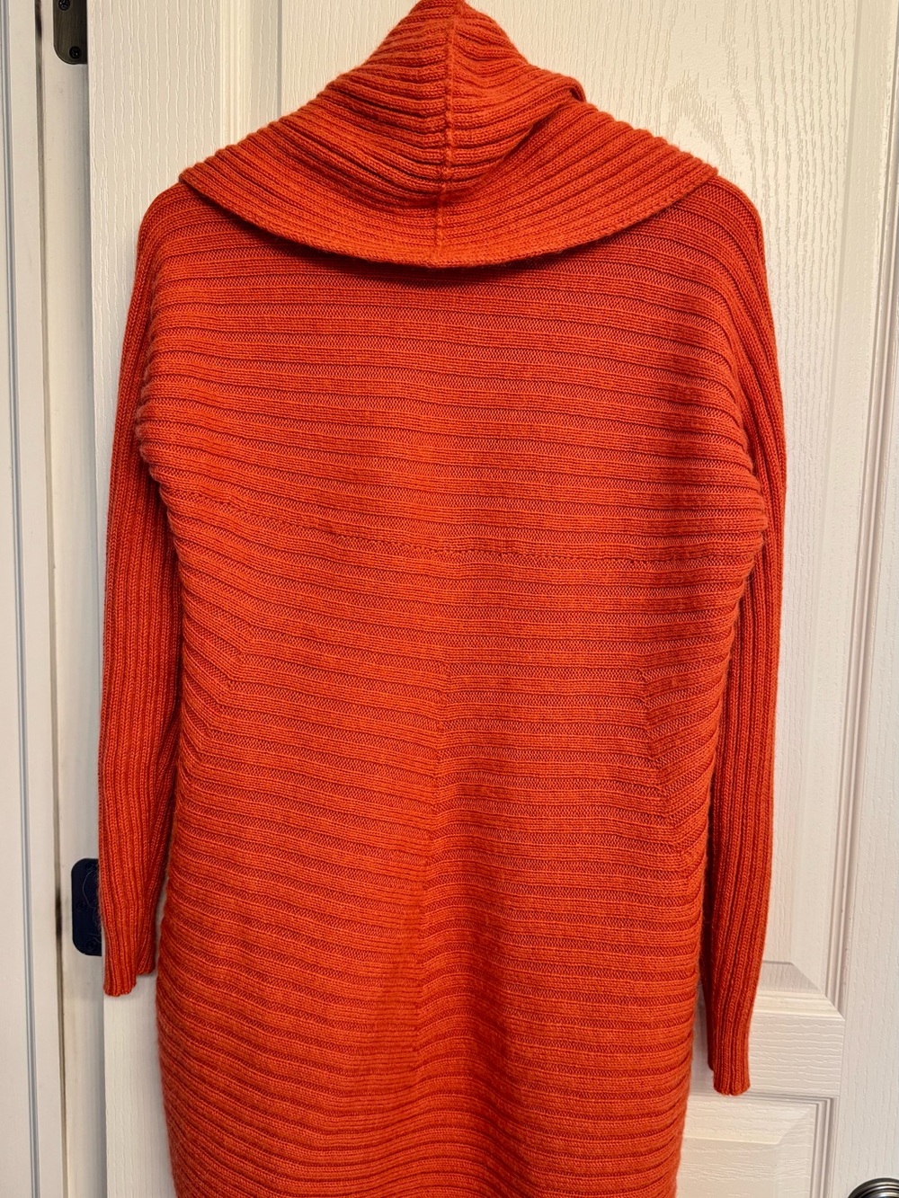 Open-Front Ribbed Cardigan Sweater in Bright Orange - Picture 3 of 10